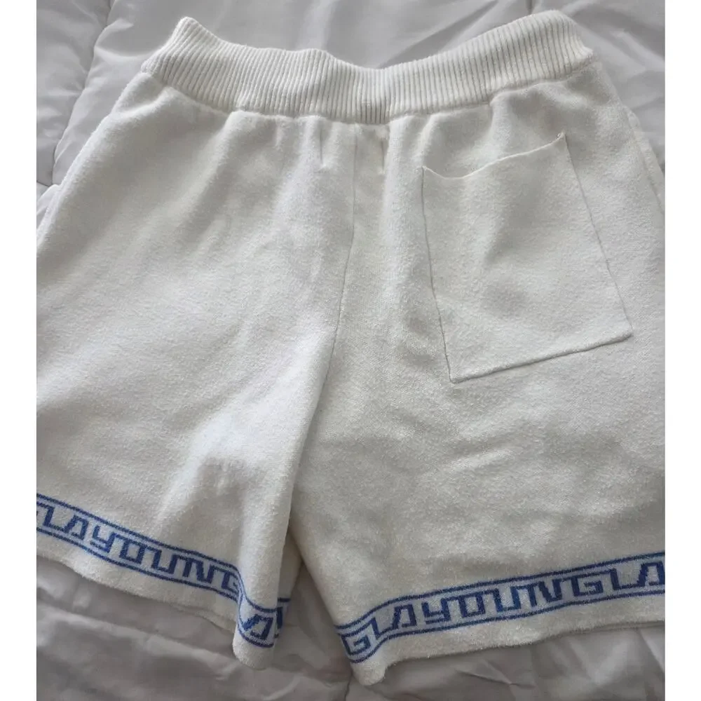 YoungLA Model 116 Cream Greek Key Towelling Shorts S